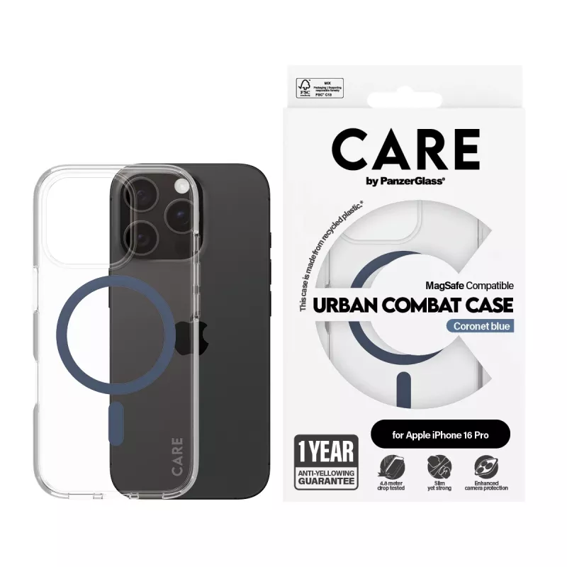 Capa PanzerGlass CARE by Flagship Transparente Urban Combat Blue MagSafe iPhone 16 Pro