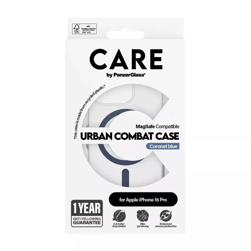 Capa PanzerGlass CARE by Flagship Transparente Urban Combat Blue MagSafe iPhone 16 Pro