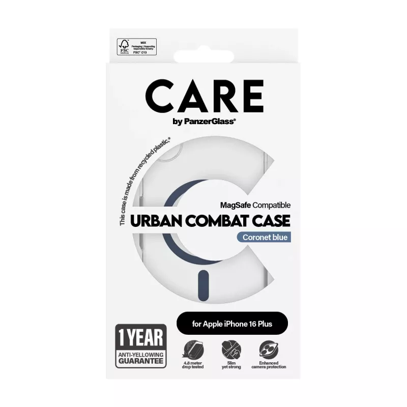 Capa PanzerGlass CARE™ by ® Urban Combat Transparente com MagSafe azul iPhone 16 Plus