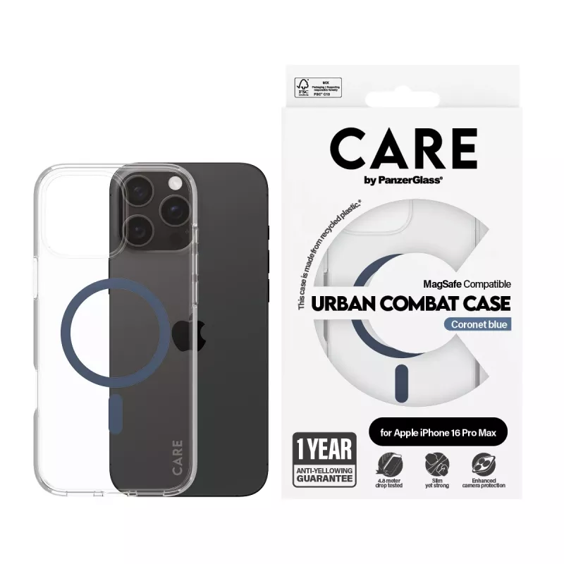 Capa PanzerGlass CARE by Flagship transparente Urban Combat Azul MagSafe iPhone 16 Pro Max