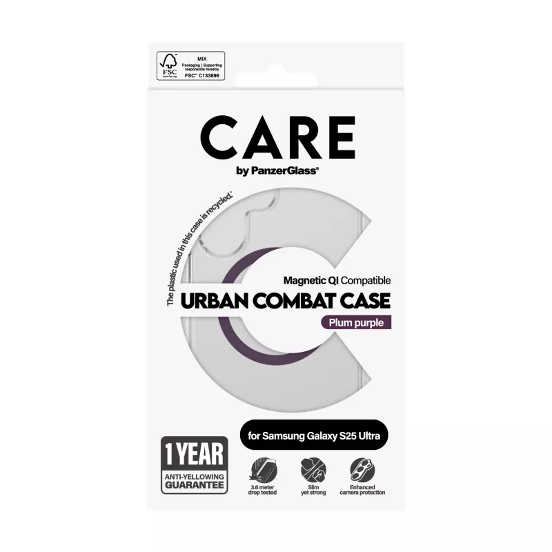 Capa PanzerGlass CARE™ by ® Urban Combat transparente com roxo ameixa compatível com Qi Samsung Galaxy S25 Ultra