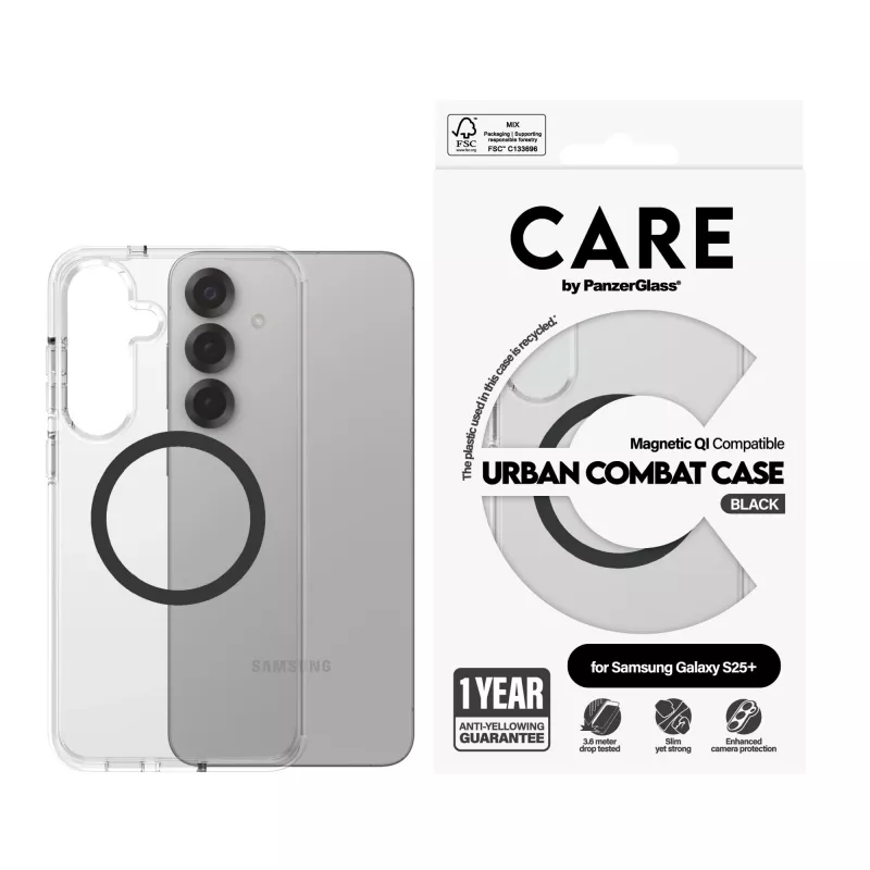 Capa PanzerGlass CARE™ by ® Urban Combat transparente com preto compatível com Qi Samsung Galaxy S25+