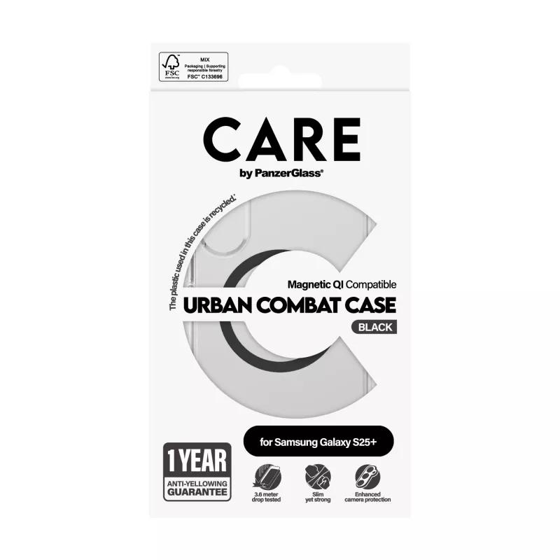 Capa PanzerGlass CARE™ by ® Urban Combat transparente com preto compatível com Qi Samsung Galaxy S25+