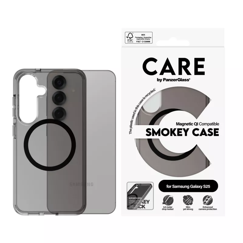Capa PanzerGlass CARE™ by ® Urban Combat Smokey com preto compatível com Qi Samsung Galaxy S25