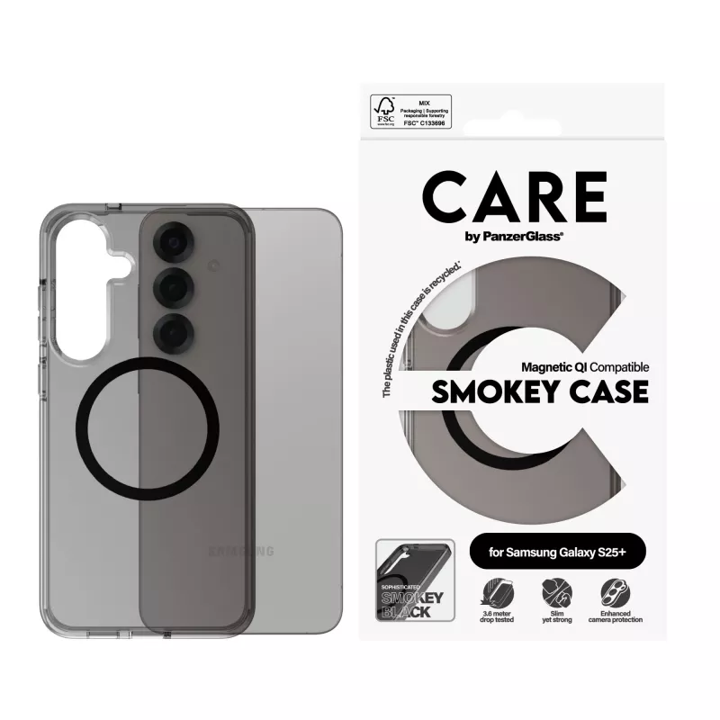Capa PanzerGlass CARE™ by ® Urban Combat Smokey com preto compatível com Qi Samsung Galaxy S25+
