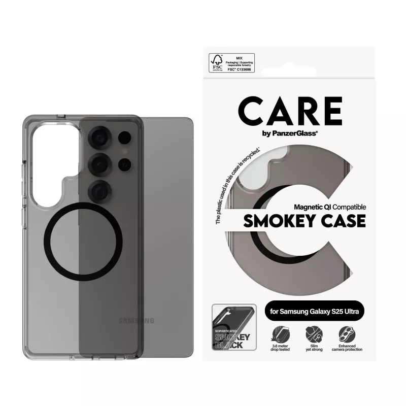 Capa PanzerGlass CARE™ by ® Urban Combat Smokey com preto compatível com Qi Samsung Galaxy S25 Ultra