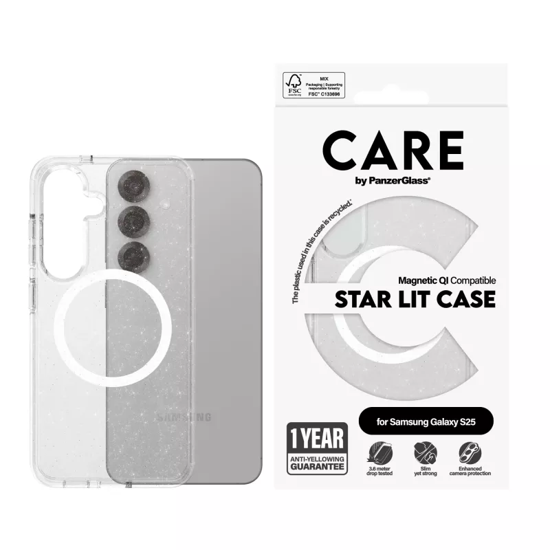Capa PanzerGlass CARE™ by ® Urban Combat Star Lit com branco compatível com Qi Samsung Galaxy S25