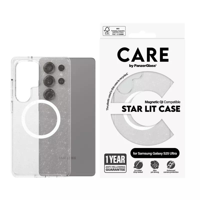 Capa PanzerGlass CARE™ by ® Urban Combat Star Lit com branco compatível com Qi Samsung Galaxy S25 Ultra