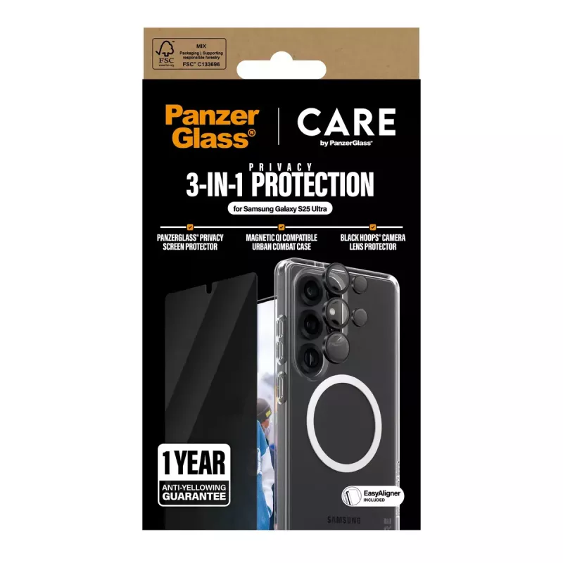 PanzerGlass CARE by ® Flagship 3-in-1 Bundle de privacidade Samsung Galaxy S25 Ultra resistente a riscos e a choques
