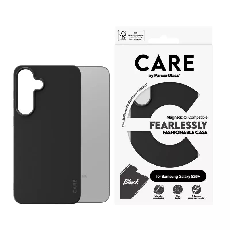 Capa PanzerGlass CARE™ by ® preta com compatibilidade Qi Samsung Galaxy S25+
