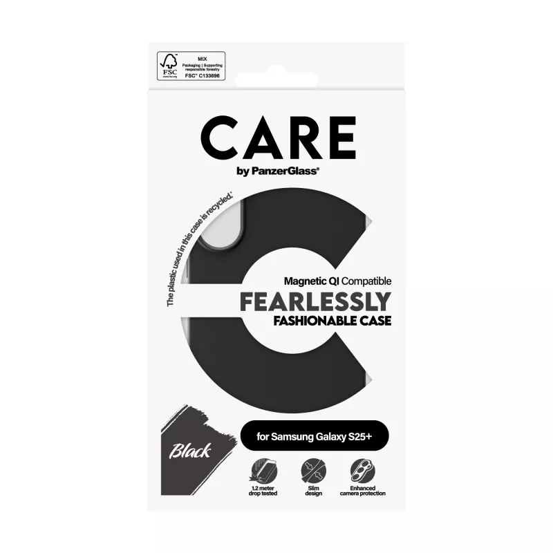 Capa PanzerGlass CARE™ by ® preta com compatibilidade Qi Samsung Galaxy S25+