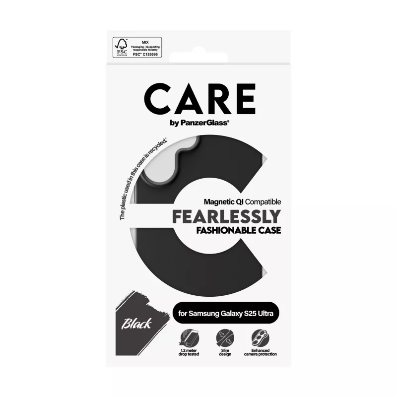 Capa PanzerGlass CARE™ by ® preta com compatibilidade Qi Samsung Galaxy S25 Ultra