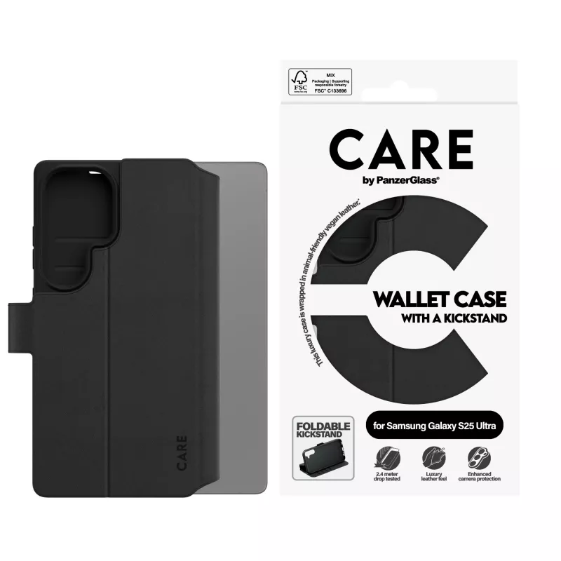 Capa carteira PanzerGlass Samsung Galaxy S25 Ultra transparente com suporte
