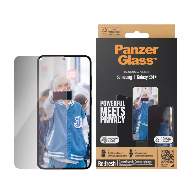 Película de proteção de ecrã com filtro de privacidade PanzerGlass ® Samsung Galaxy S24+ | Ultra-Wide Fit com EasyAligner