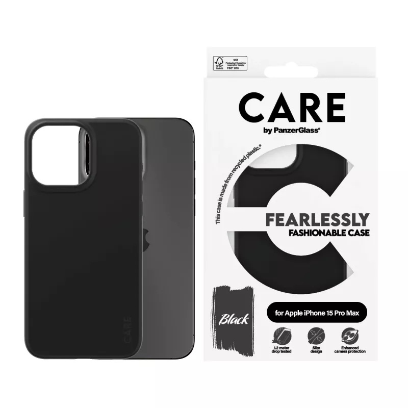 Capa PanzerGlass CARE by capa moderna preta iPhone 15 Pro Max