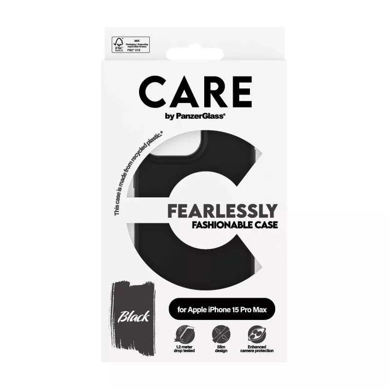 Capa PanzerGlass CARE by capa moderna preta iPhone 15 Pro Max