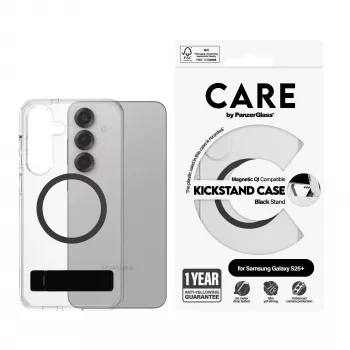 Capa PanzerGlass CARE™ by ® transparente com suporte preto e compatível com Qi Samsung Galaxy S25+