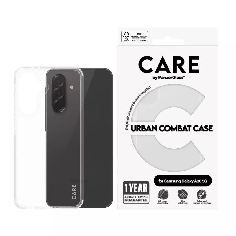 PanzerGlass CARE Flagship capa com moldura transparente para Samsung Galaxy A36 5G, transparente, CRRFUBCG38083