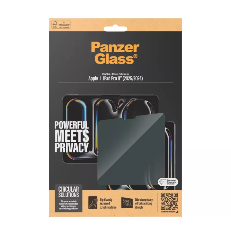 PanzerGlass Privacy protetor de ecrã para iPad Pro de 11 polegadas (2024) M4, Ultra-Wide Fit, vidro, moldura preta