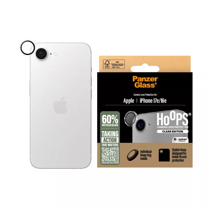 PanzerGlass ® Hoops® Proteção de lente da câmara transparente iPhone 17e | 16e