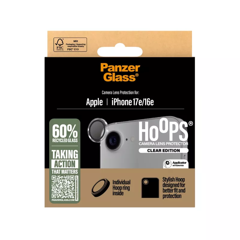 PanzerGlass ® Hoops® Proteção de lente da câmara transparente iPhone 17e | 16e