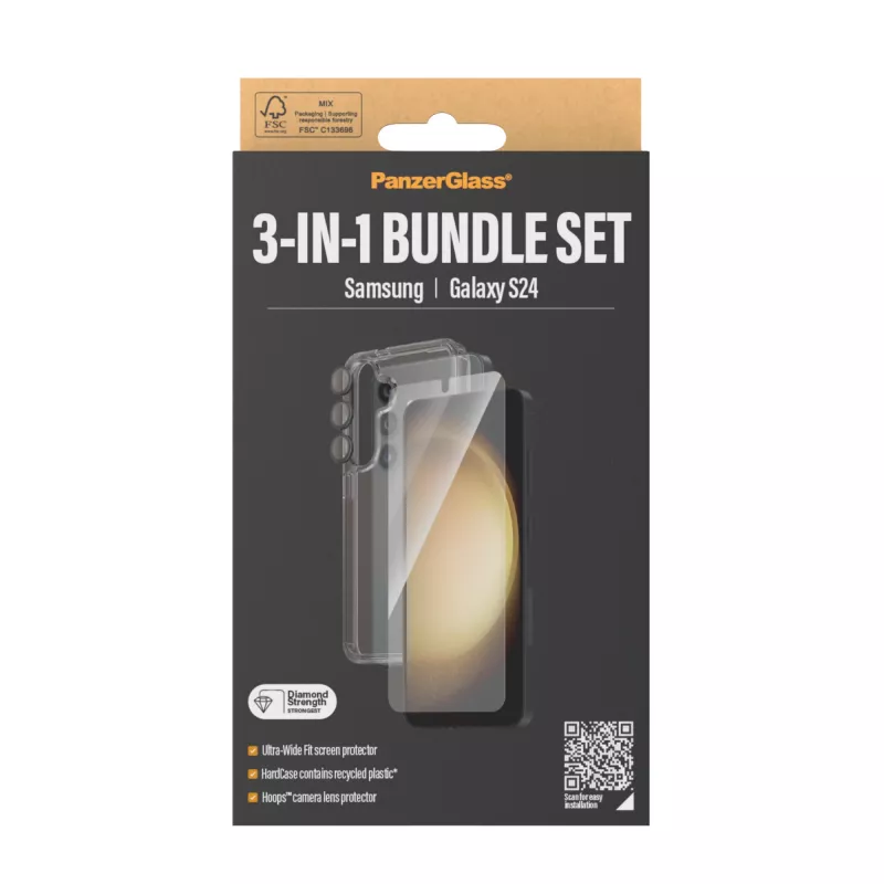 PanzerGlass ® 3-in-1 Bundle Samsung Galaxy S24 | Ultra-Wide Fit com EasyAligner