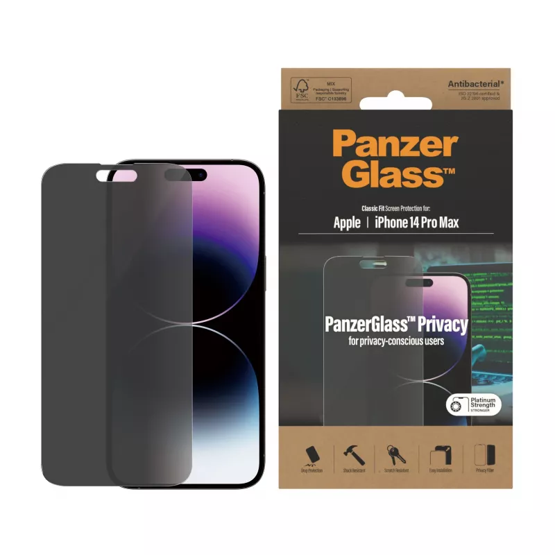 PanzerGlass ® Proteção de ecrã com privacidade iPhone 14 Pro Max | Classic Fit