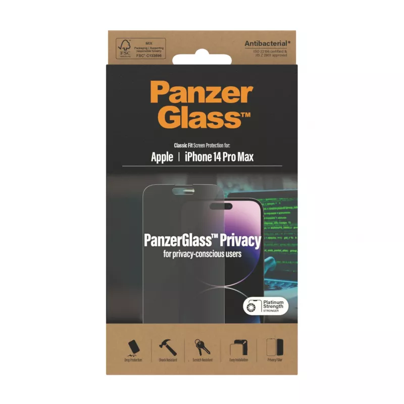 PanzerGlass ® Proteção de ecrã com privacidade iPhone 14 Pro Max | Classic Fit