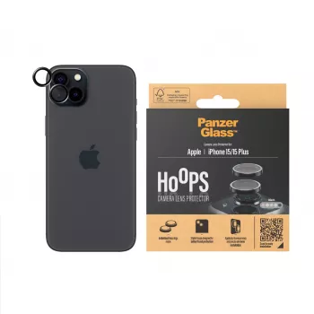 PanzerGlass ® Hoops® Proteção de lente da câmara em vidro preto iPhone 15 | 15 Plus