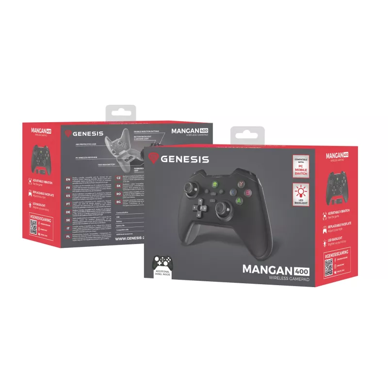 Comando de jogos GENESIS Mangan 400 preto Bluetooth analógico/digital Android, MAC, Nintendo Switch, PC, iOS