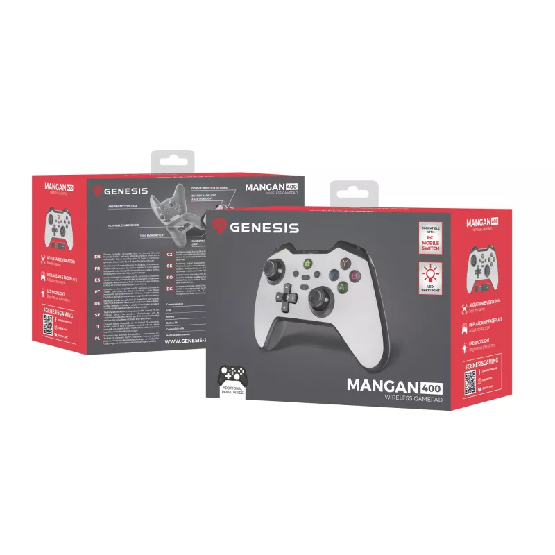Comando de jogos GENESIS Mangan 400 branco Bluetooth analógico/digital Android, MAC, Nintendo Switch, PC, iOS