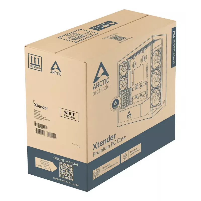 ARCTIC Xtender VG (branco) caixa de PC E-ATX premium com montagem vertical da GPU