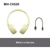 Sony WHCH520Y.CE7, sem fios, chamadas/música, 20 - 20000 Hz, 147 g, headset, amarelo