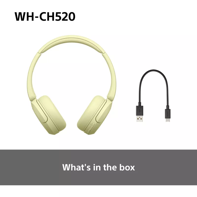 Sony WHCH520Y.CE7, sem fios, chamadas/música, 20 - 20000 Hz, 147 g, headset, amarelo