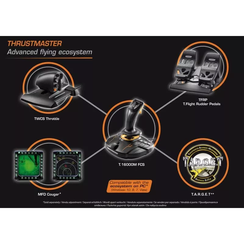 Thrustmaster T-16000M FCS Flight Pack preto USB joystick analógico / digital MAC, PC