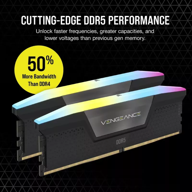 CORSAIR Memória 32GB DDR5 (2x16GB) DRAM 6400MT/s CL36 Kit de memória Vengeance RGB – preto
