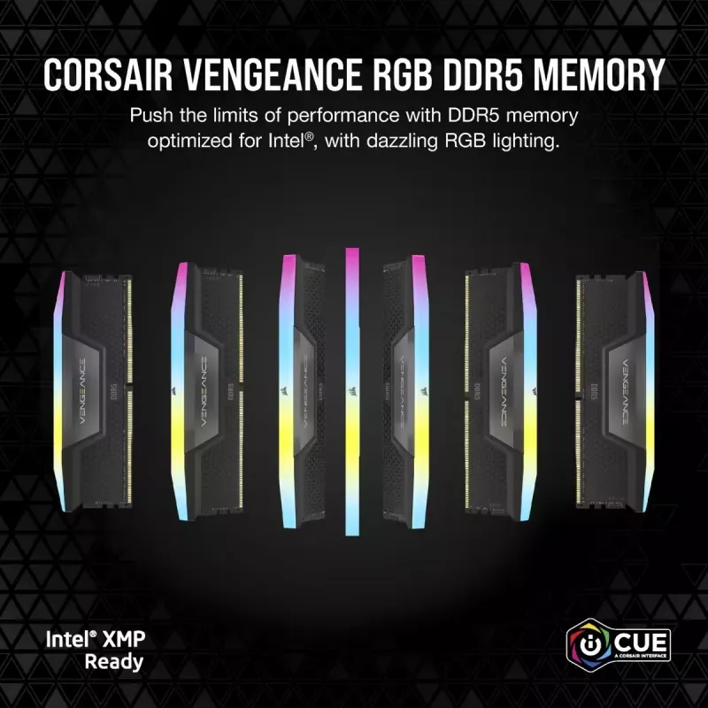 CORSAIR Memória 32GB DDR5 (2x16GB) DRAM 6400MT/s CL36 Kit de memória Vengeance RGB – preto