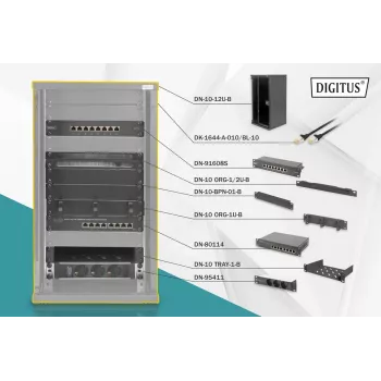 DIGITUS conjunto de rede, 10 polegadas, incl. armário 12U, preto e vários