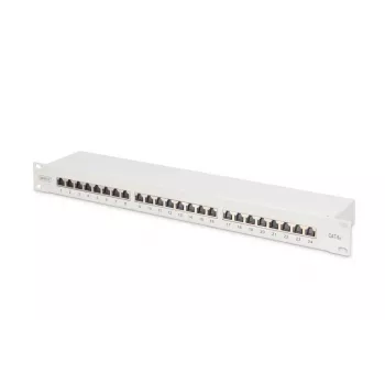 Painel de ligação DIGITUS, CAT6A blindado, 1U, 24 portas, 8P8C, preto RAL 9005, 483