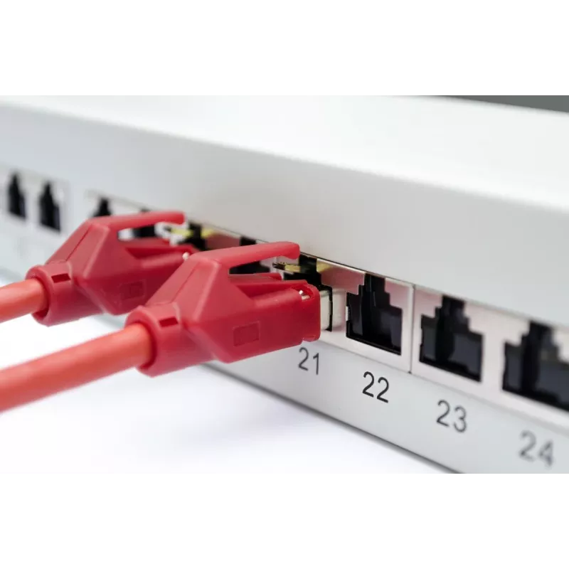 Painel de patch DIGITUS DN-91624S-EA de 19 polegadas, CAT6A classe EA, blindado, 24 portas RJ45, LSA, 1U, cinzento claro RAL 7035