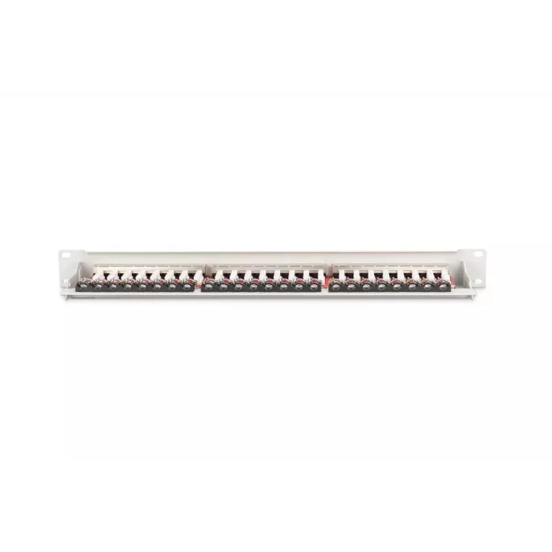 Painel de patch DIGITUS DN-91624S-EA de 19 polegadas, CAT6A classe EA, blindado, 24 portas RJ45, LSA, 1U, cinzento claro RAL 7035