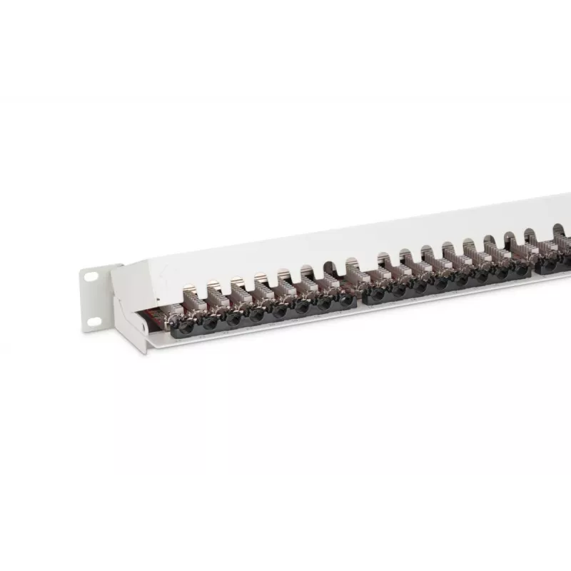 Painel de patch DIGITUS DN-91624S-EA de 19 polegadas, CAT6A classe EA, blindado, 24 portas RJ45, LSA, 1U, cinzento claro RAL 7035