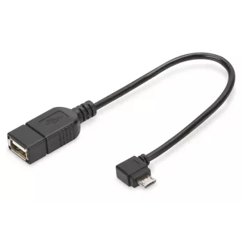 Cabo adaptador DIGITUS USB 2.0, OTG, Type Micro B - A M/F, 15 cm, compatível com USB 2.0, angular, preto