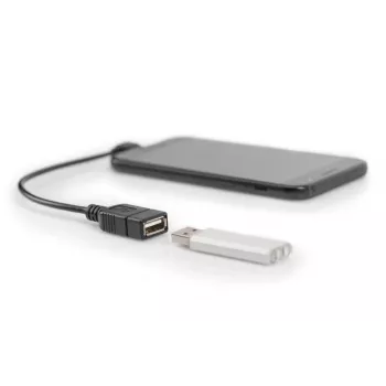 Cabo adaptador DIGITUS USB 2.0, OTG, Type Micro B - A M/F, 15 cm, compatível com USB 2.0, angular, preto