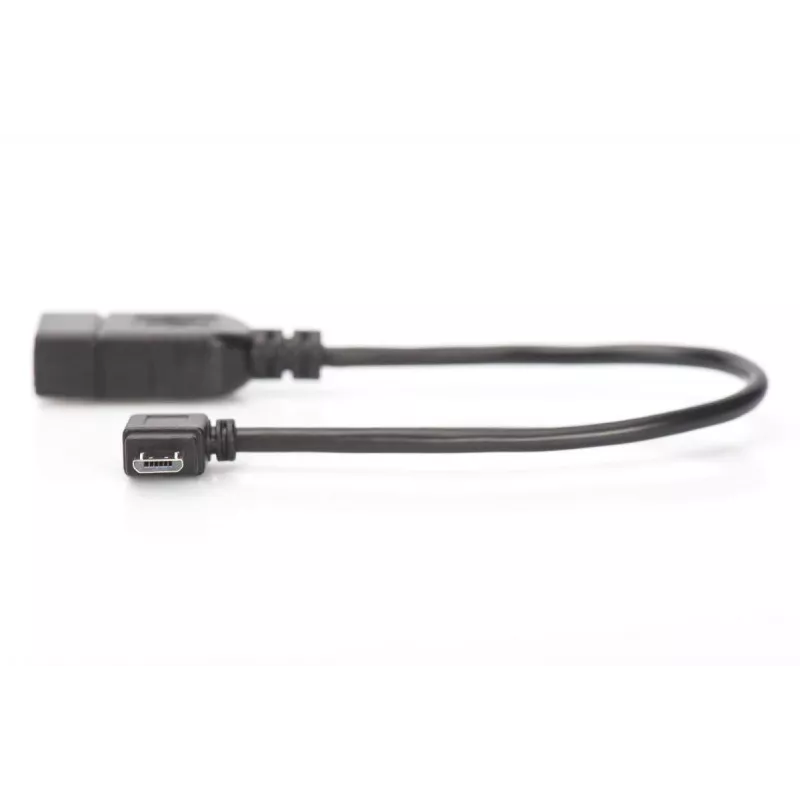 Cabo adaptador DIGITUS USB 2.0, OTG, Type Micro B - A M/F, 15 cm, compatível com USB 2.0, angular, preto