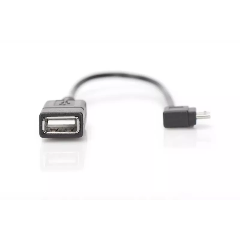 Cabo adaptador DIGITUS USB 2.0, OTG, Type Micro B - A M/F, 15 cm, compatível com USB 2.0, angular, preto