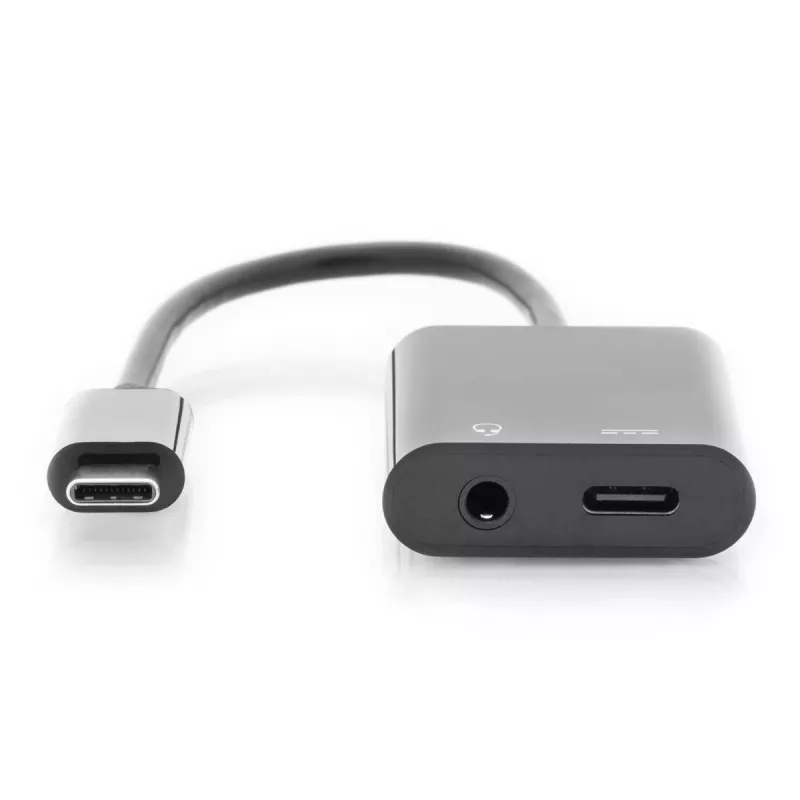 Cabo divisor DIGITUS USB Type-C, tipo C – 3,5 mm + tipo C M/F/F, 20 cm preto