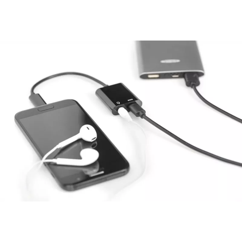 Cabo divisor DIGITUS USB Type-C, tipo C – 3,5 mm + tipo C M/F/F, 20 cm preto