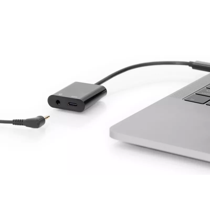 Cabo divisor DIGITUS USB Type-C, tipo C – 3,5 mm + tipo C M/F/F, 20 cm preto