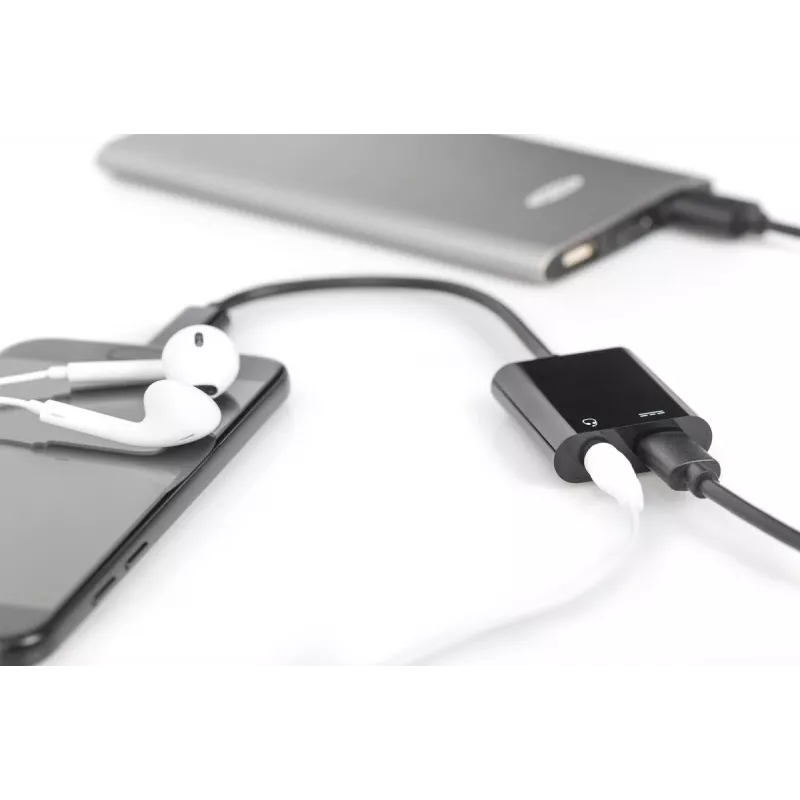 Cabo divisor DIGITUS USB Type-C, tipo C – 3,5 mm + tipo C M/F/F, 20 cm preto